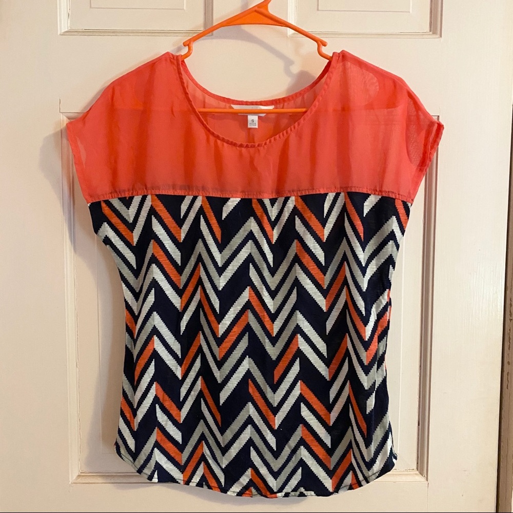 Coral & Navy Chevron Shirt